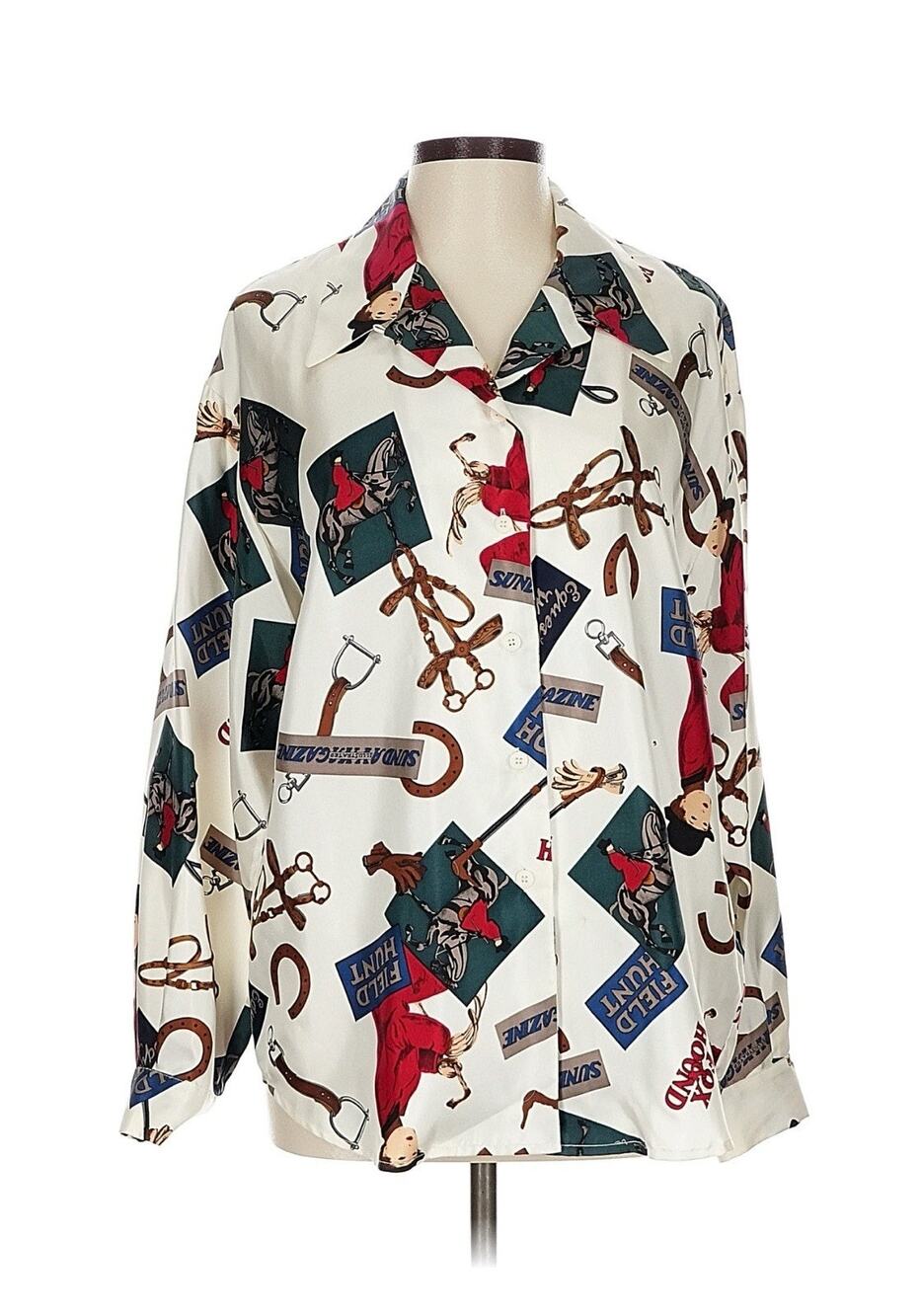 vtg jh collectibles Fox Hound Hunting Equestrian Horsebit Silk Blouse 12